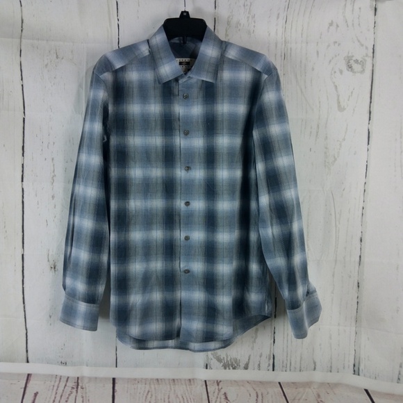 Joseph Abboud Blue Plaid Button Front Shirt M - Picture 4 of 6